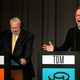 Bill Kurtis and Tom Hanks on the Chicago set of Wait Wait… Don't Tell Me (Photo: Andrew Gill for NPR)